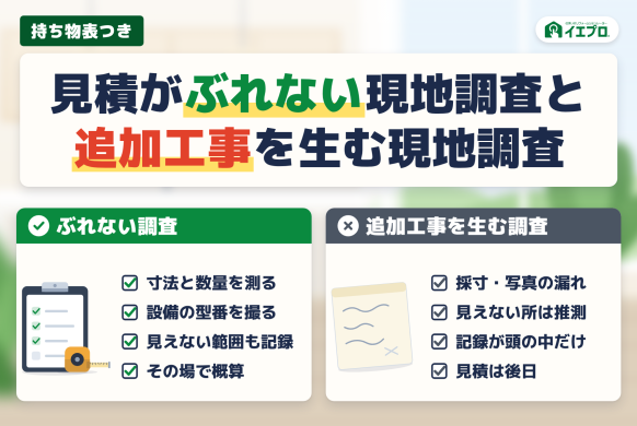 見積がぶれない現地調査と追加工事を生む現地調査