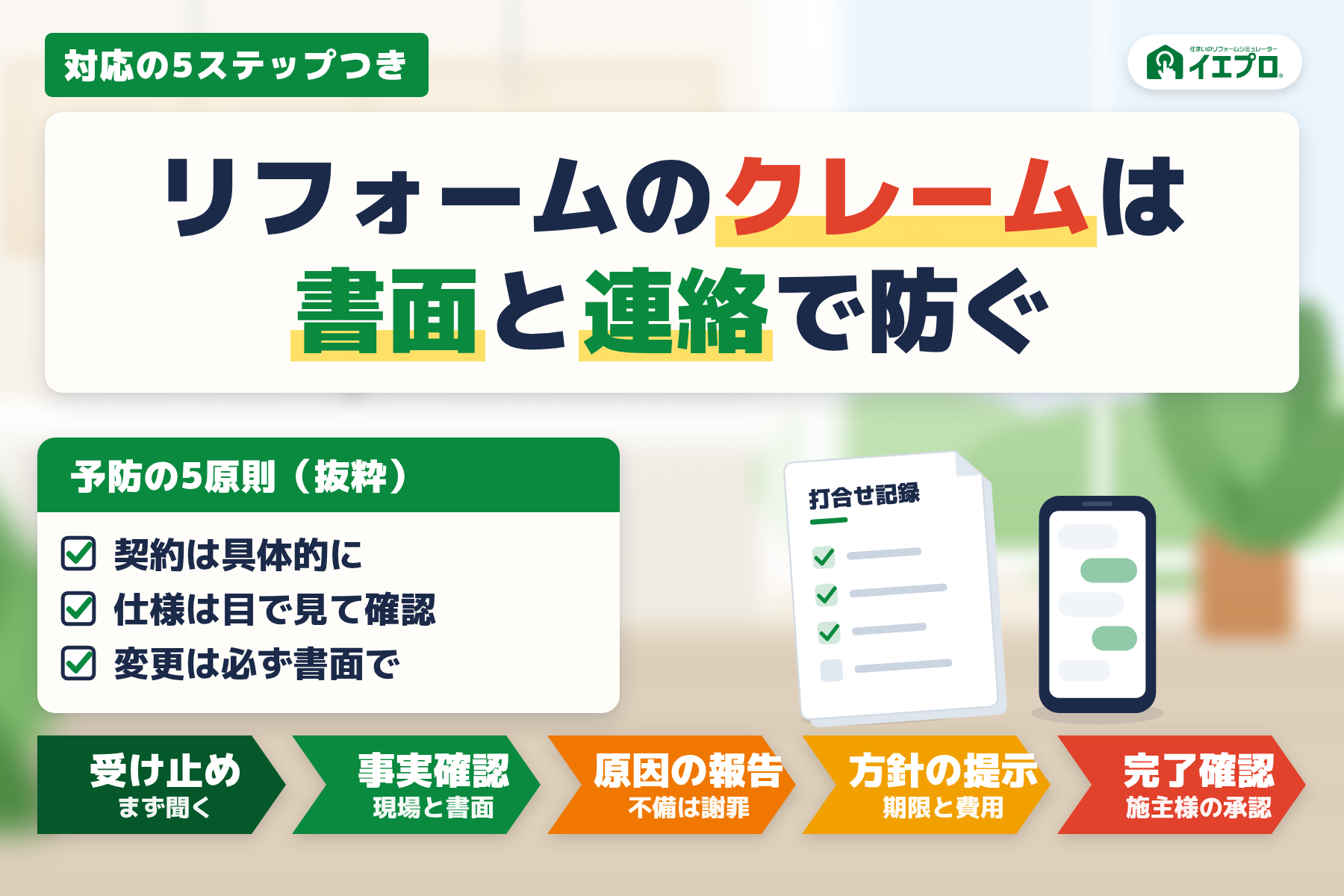 リフォームのクレームは書面と連絡で防ぐ